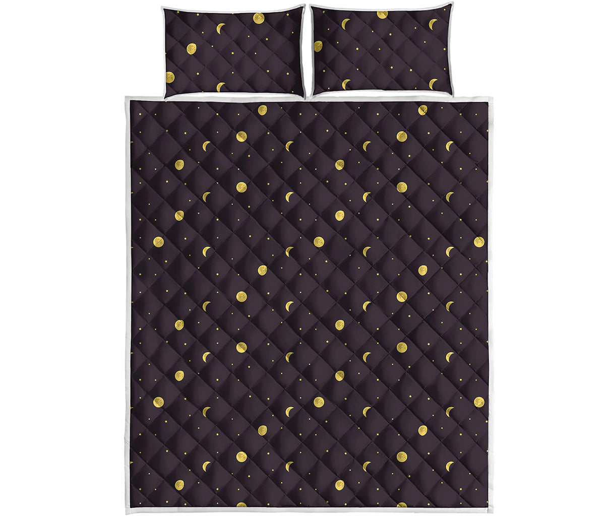 Moon Phase And Stars Pattern Print Quilt Bed Set