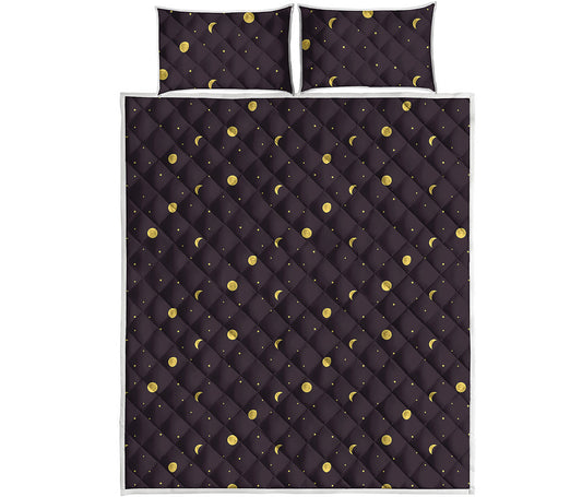 Moon Phase And Stars Pattern Print Quilt Bed Set
