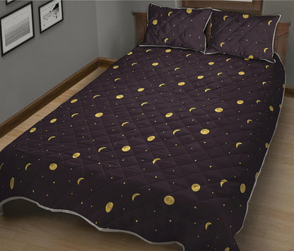 Moon Phase And Stars Pattern Print Quilt Bed Set