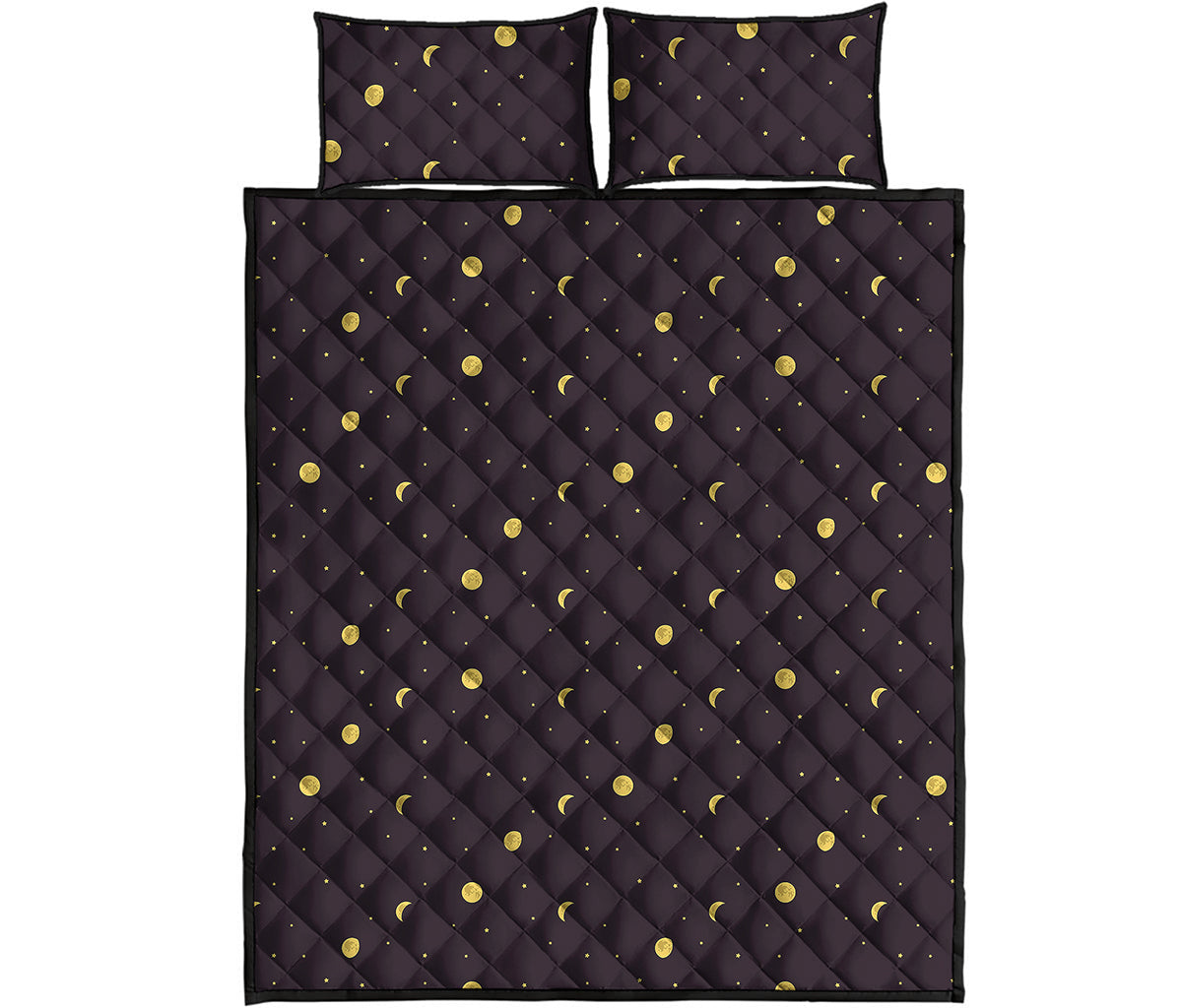 Moon Phase And Stars Pattern Print Quilt Bed Set
