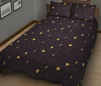 Moon Phase And Stars Pattern Print Quilt Bed Set