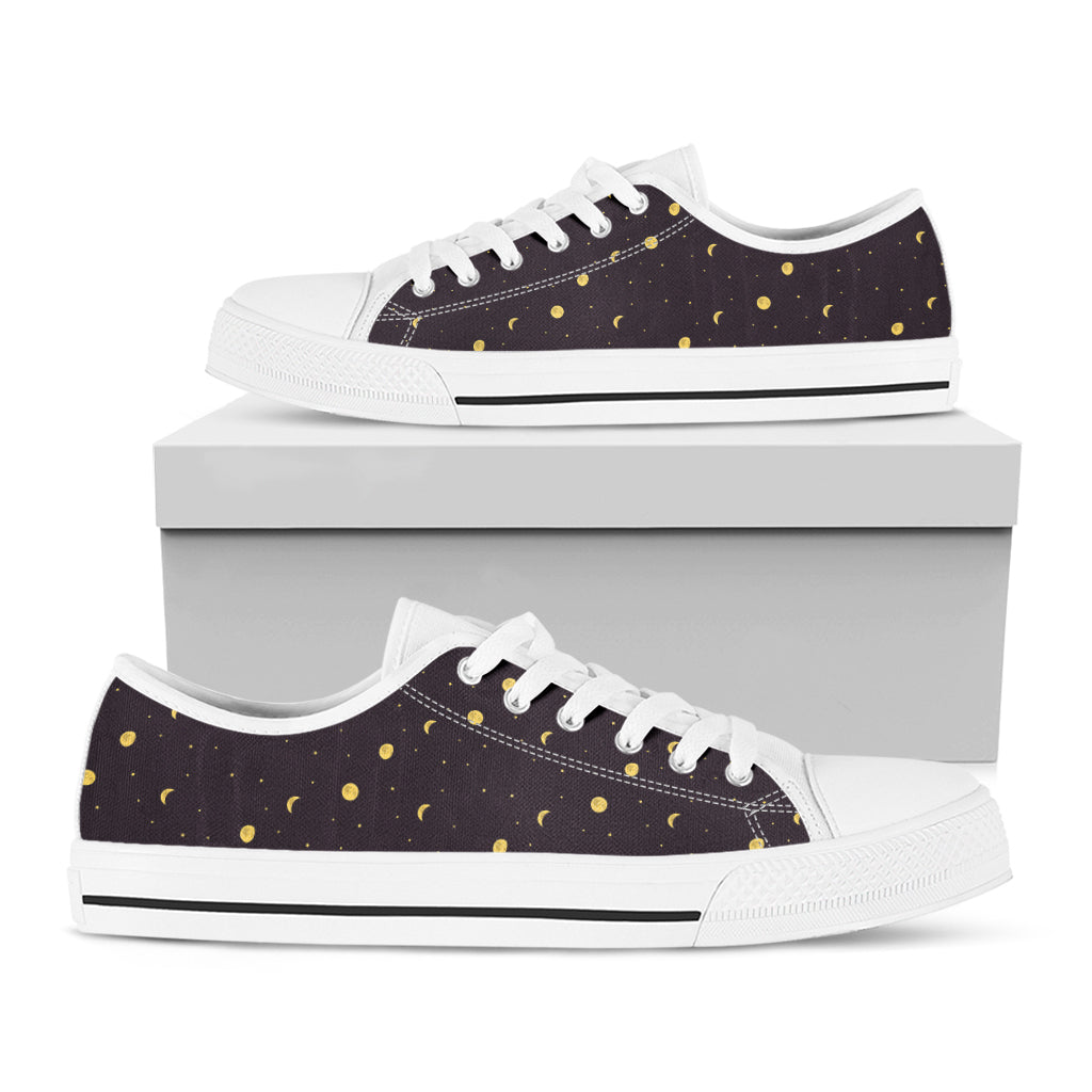 Moon Phase And Stars Pattern Print White Low Top Shoes