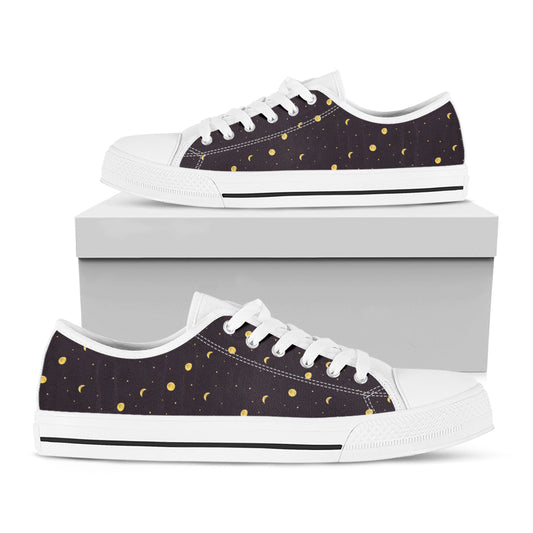 Moon Phase And Stars Pattern Print White Low Top Shoes
