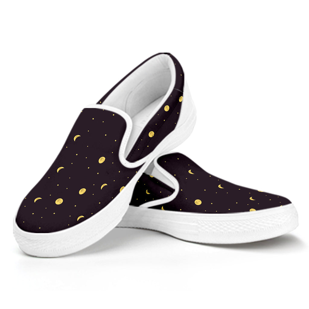 Moon Phase And Stars Pattern Print White Slip On Shoes