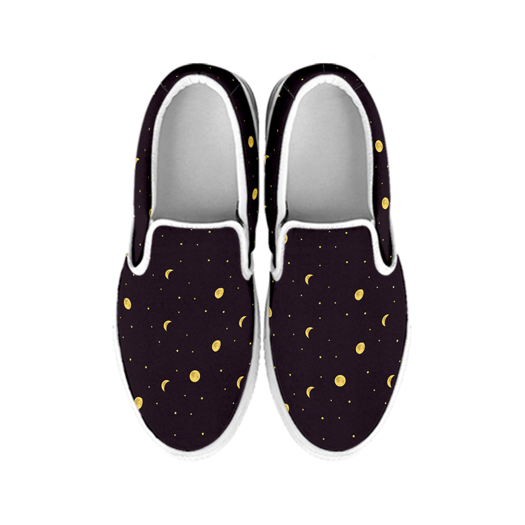 Moon Phase And Stars Pattern Print White Slip On Shoes