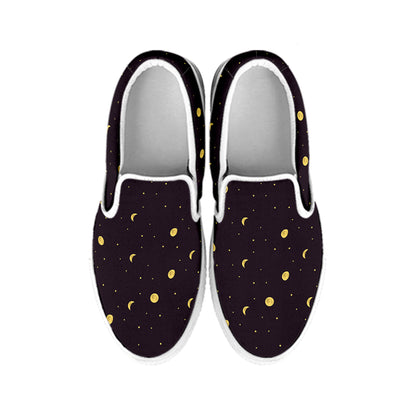 Moon Phase And Stars Pattern Print White Slip On Shoes