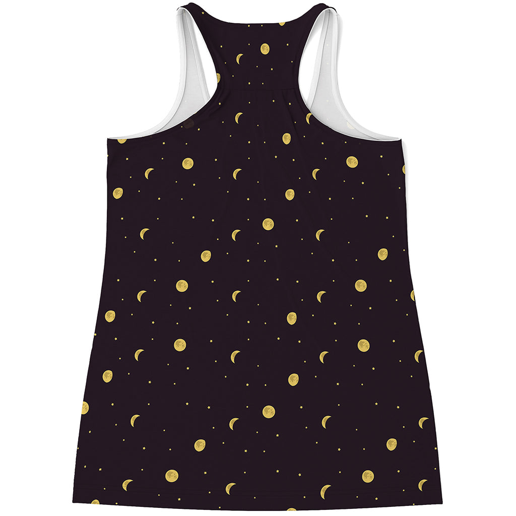 Moon Phase And Stars Pattern Print Women's Racerback Tank Top
