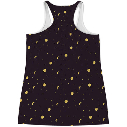 Moon Phase And Stars Pattern Print Women's Racerback Tank Top