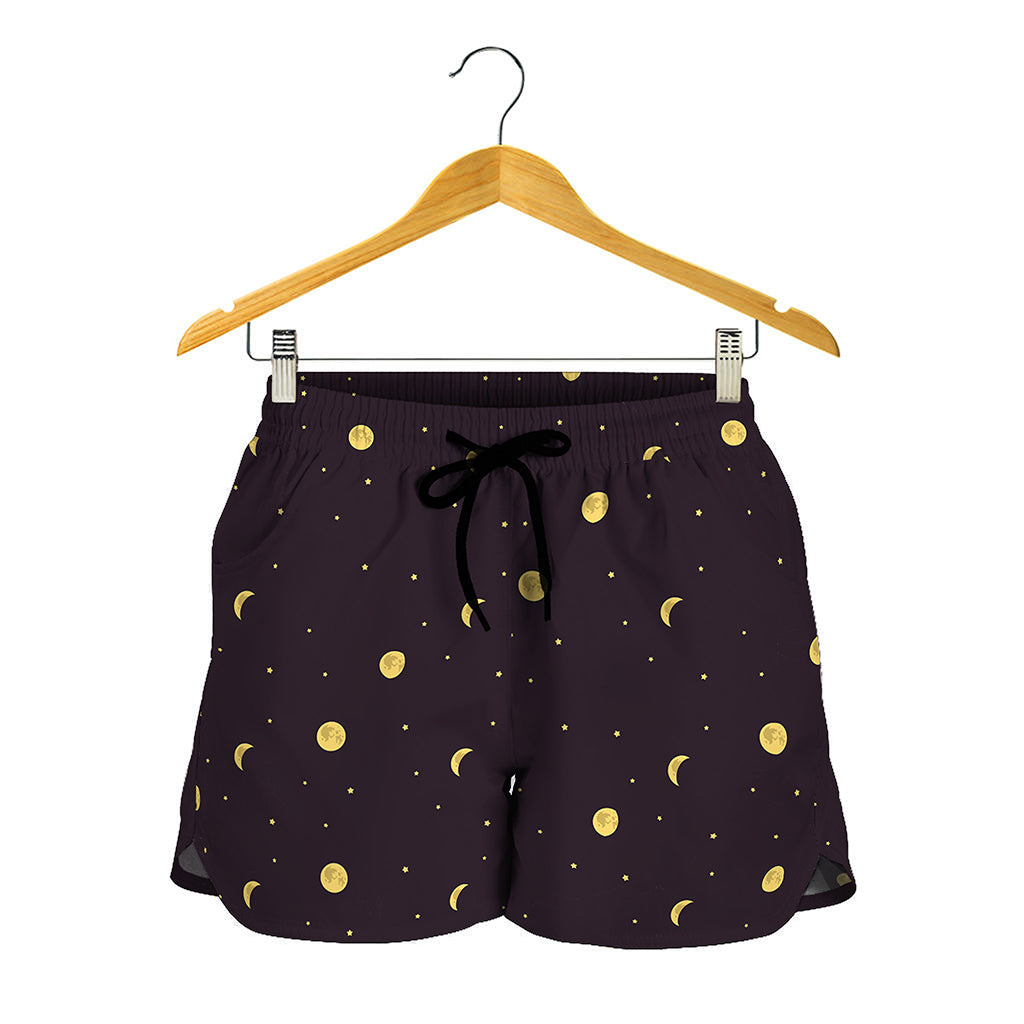 Moon Phase And Stars Pattern Print Women's Shorts