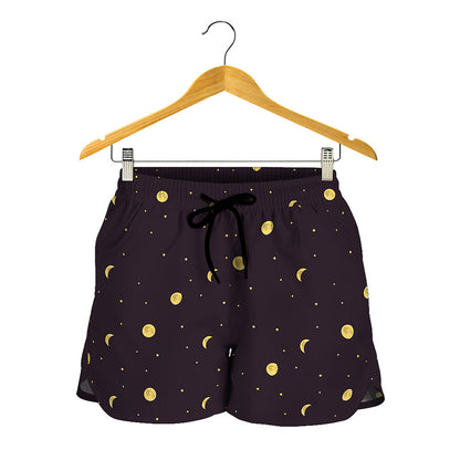 Moon Phase And Stars Pattern Print Women's Shorts