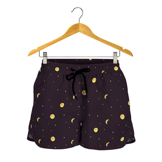 Moon Phase And Stars Pattern Print Women's Shorts