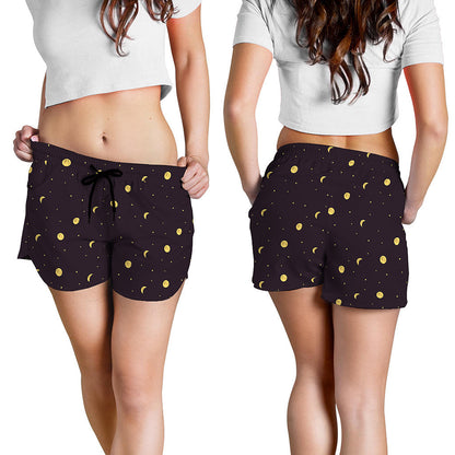 Moon Phase And Stars Pattern Print Women's Shorts