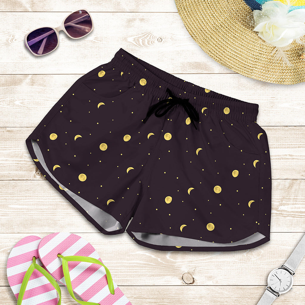 Moon Phase And Stars Pattern Print Women's Shorts