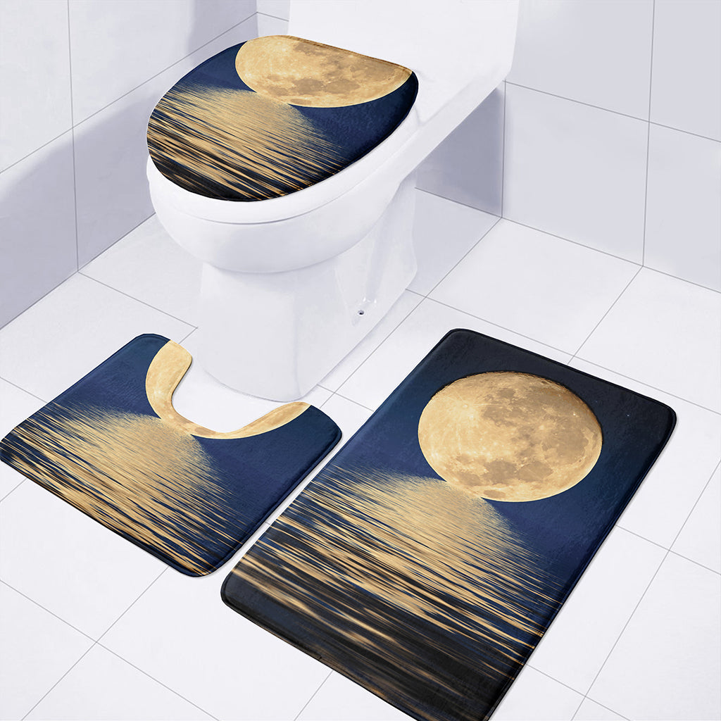 Moonlight On The Sea Print 3 Piece Bath Mat Set