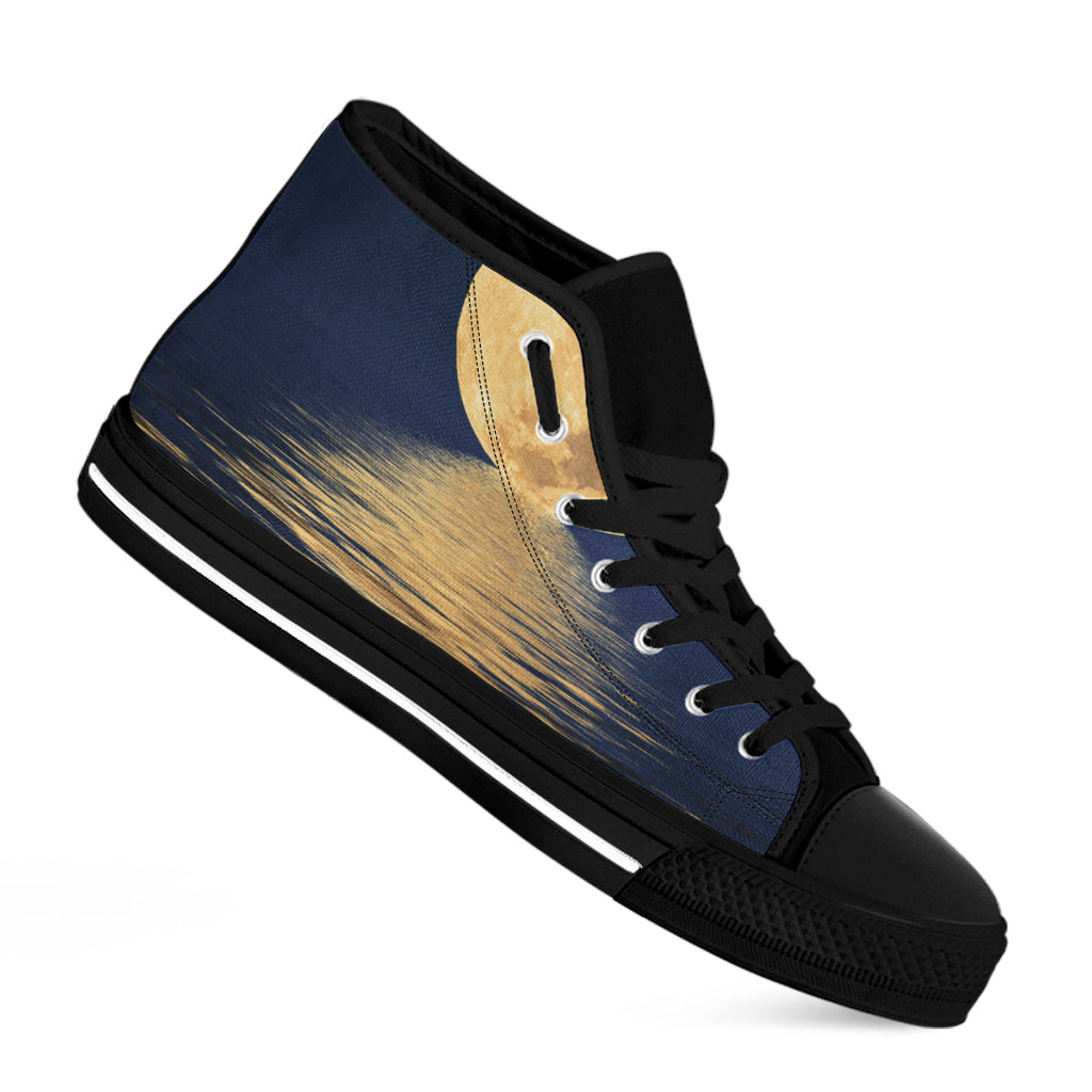 Moonlight On The Sea Print Black High Top Shoes