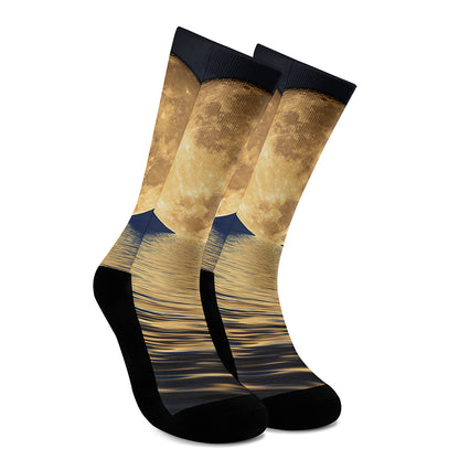 Moonlight On The Sea Print Crew Socks