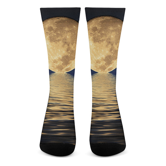 Moonlight On The Sea Print Crew Socks