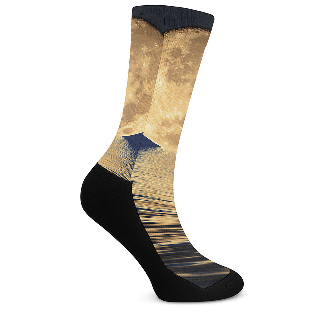 Moonlight On The Sea Print Crew Socks