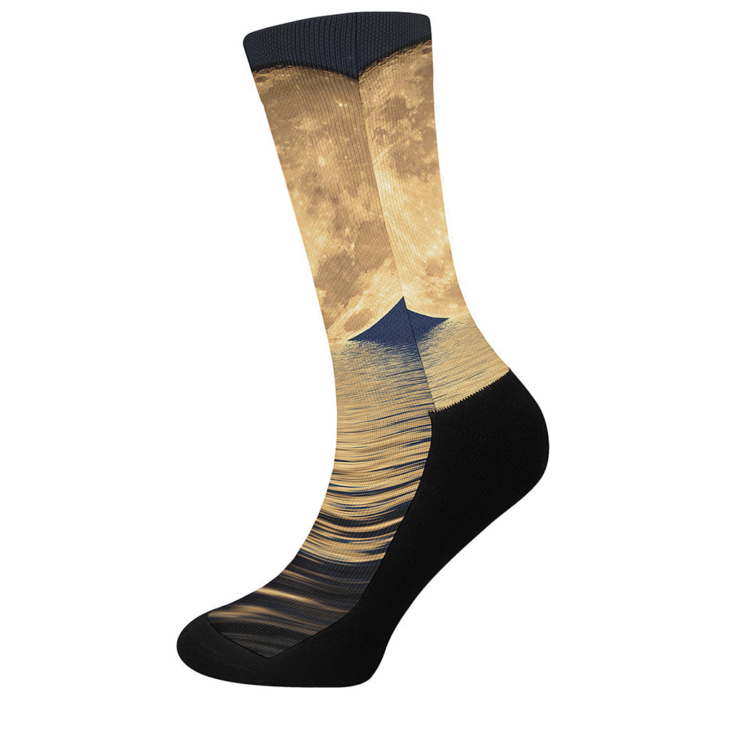 Moonlight On The Sea Print Crew Socks