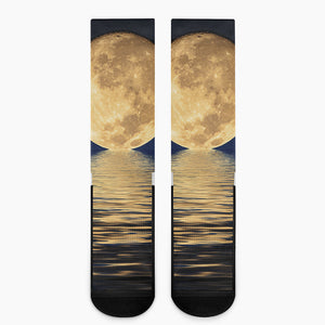 Moonlight On The Sea Print Crew Socks