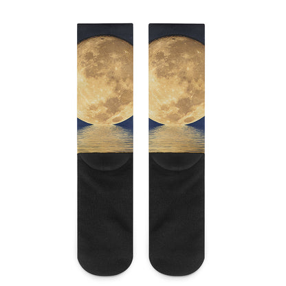 Moonlight On The Sea Print Crew Socks