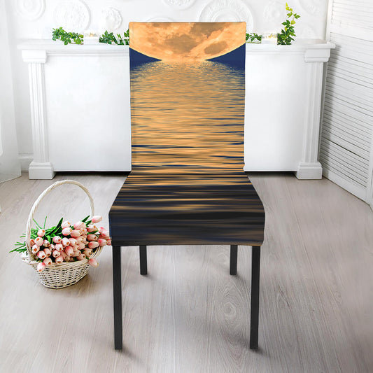 Moonlight On The Sea Print Dining Chair Slipcover