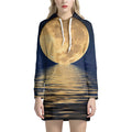 Moonlight On The Sea Print Pullover Hoodie Dress