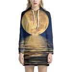 Moonlight On The Sea Print Hoodie Dress