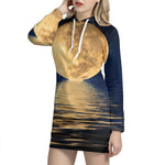 Moonlight On The Sea Print Hoodie Dress
