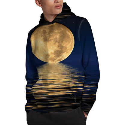 Moonlight On The Sea Print Pullover Hoodie