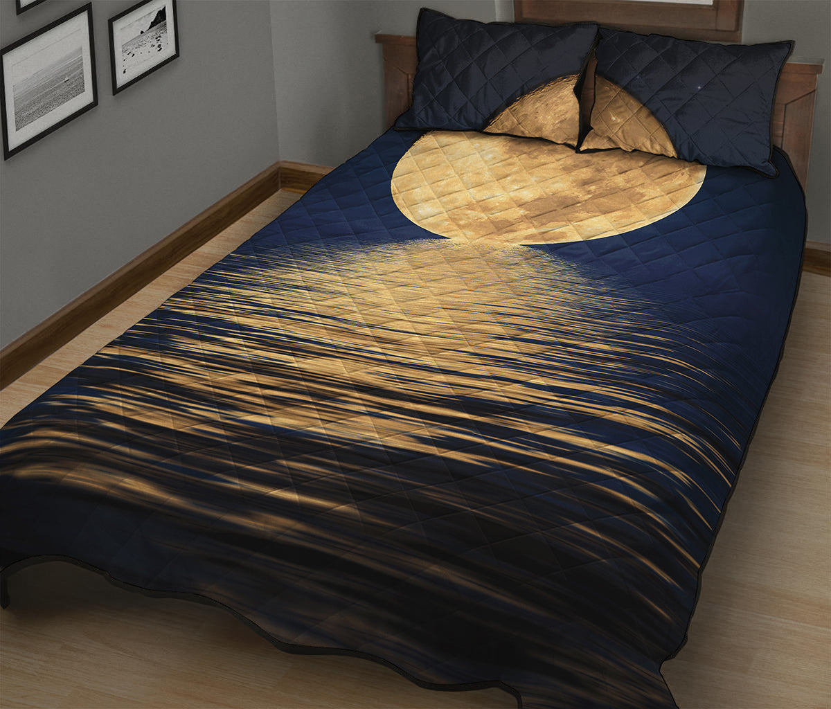 Moonlight On The Sea Print Quilt Bed Set