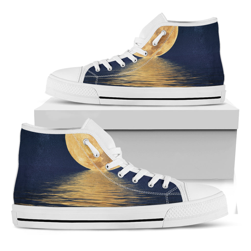 Moonlight On The Sea Print White High Top Shoes