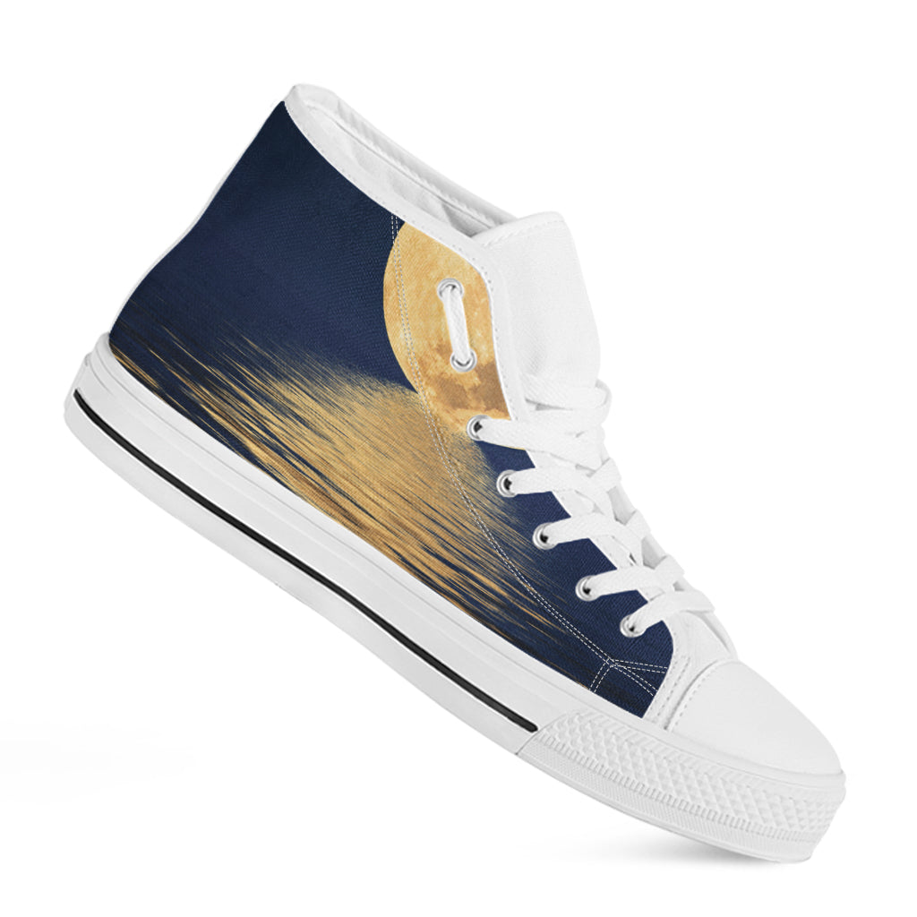 Moonlight On The Sea Print White High Top Shoes