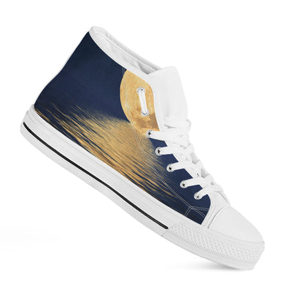 Moonlight On The Sea Print White High Top Shoes