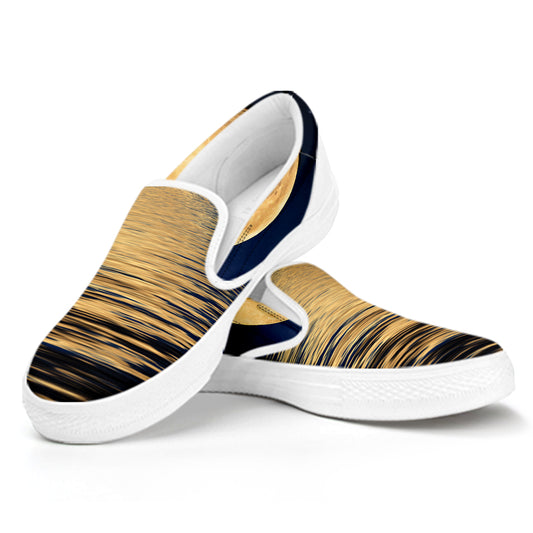 Moonlight On The Sea Print White Slip On Shoes
