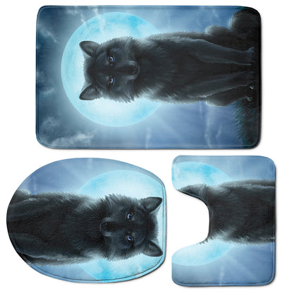 Moonlight Wolf Print 3 Piece Bath Mat Set