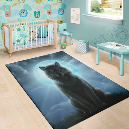 Moonlight Wolf Print Area Rug