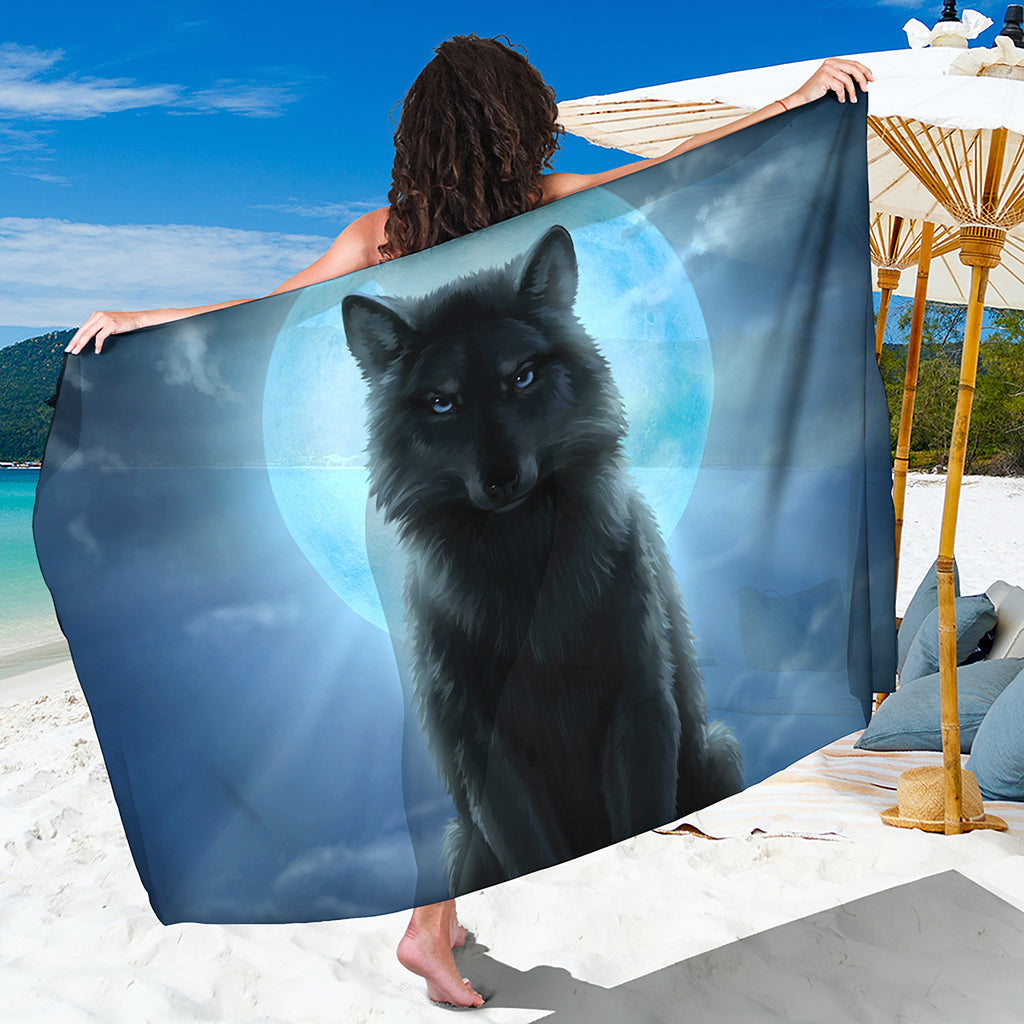 Moonlight Wolf Print Beach Sarong Wrap