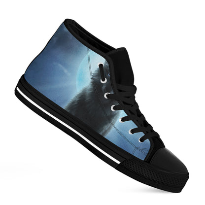 Moonlight Wolf Print Black High Top Shoes
