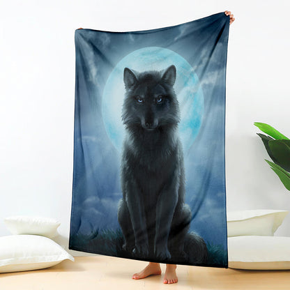 Moonlight Wolf Print Blanket