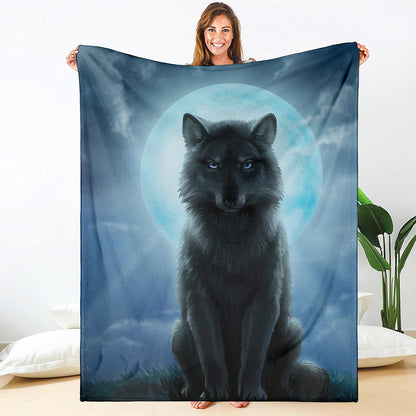 Moonlight Wolf Print Blanket