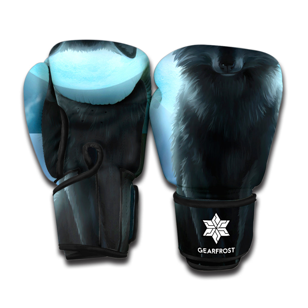 Moonlight Wolf Print Boxing Gloves