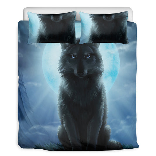 Moonlight Wolf Print Duvet Cover Bedding Set