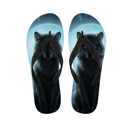 Moonlight Wolf Print Flip Flops