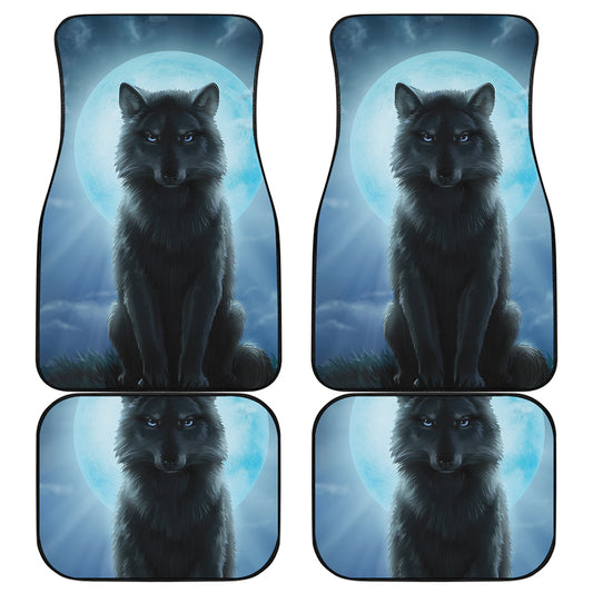 Moonlight Wolf Print Front and Back Car Floor Mats
