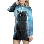 Moonlight Wolf Print Hoodie Dress
