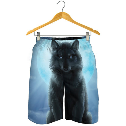 Moonlight Wolf Print Men's Shorts