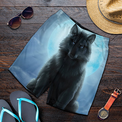 Moonlight Wolf Print Men's Shorts