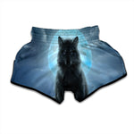 Moonlight Wolf Print Muay Thai Boxing Shorts