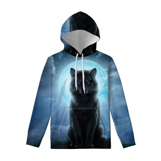 Moonlight Wolf Print Pullover Hoodie